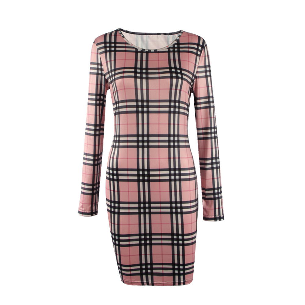 W25040-3 Plaid Bodycon Mini Dress